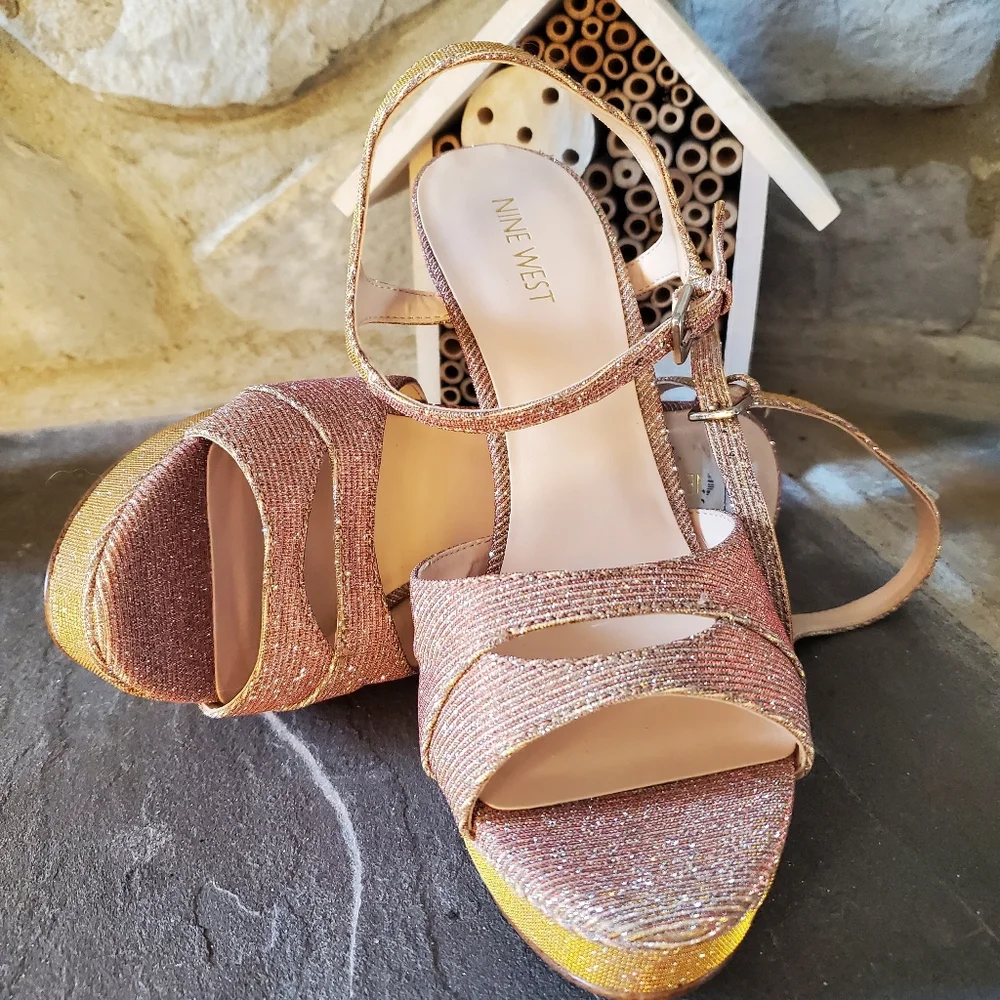 NINE WEST Ditch Him Platform Glitter Heels 8.5